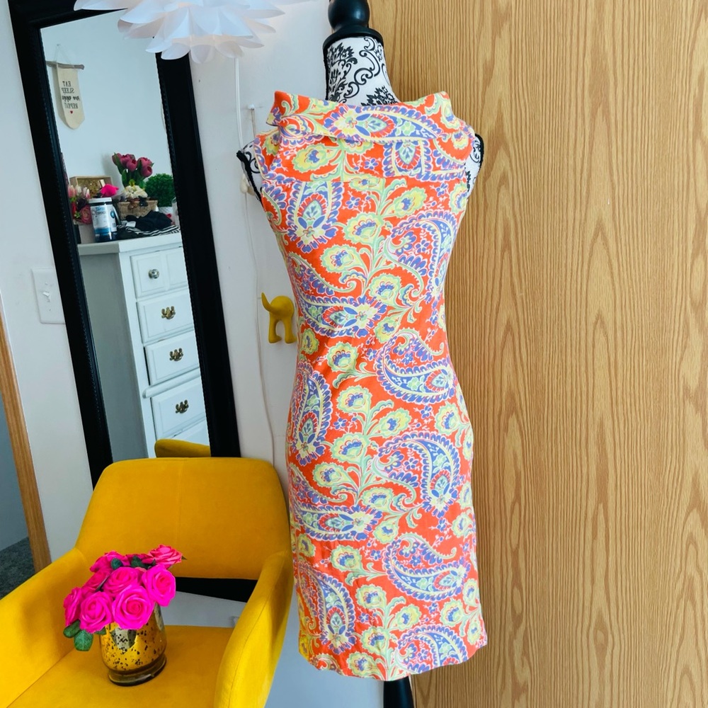 Lauren by Ralph Lauren Women’s Orange Paisley Print Cowl Neck Sleeveless Dress S - Picture 3 of 8